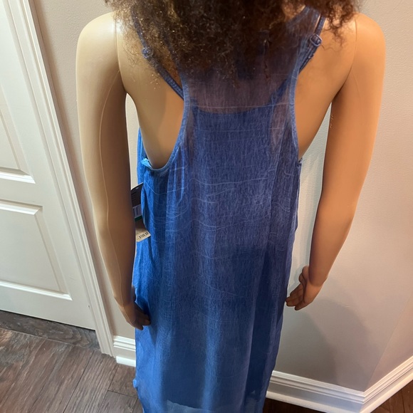 DKNY LINED BLUE VISCOSE & COTTON DRAPED DRESS SZ L - Picture 3 of 13